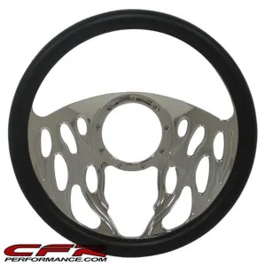 14" CHROME BILLET ALUMINUM STEERING WHEEL W- HALF WRAP - 9 HOLE