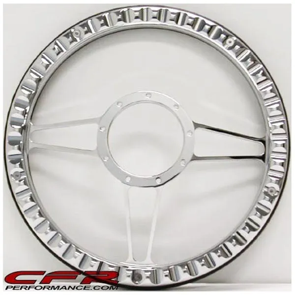 14" CHROME BILLET ALUMINUM STEERING WHEEL W- HALF WRAP - 9 HOLE