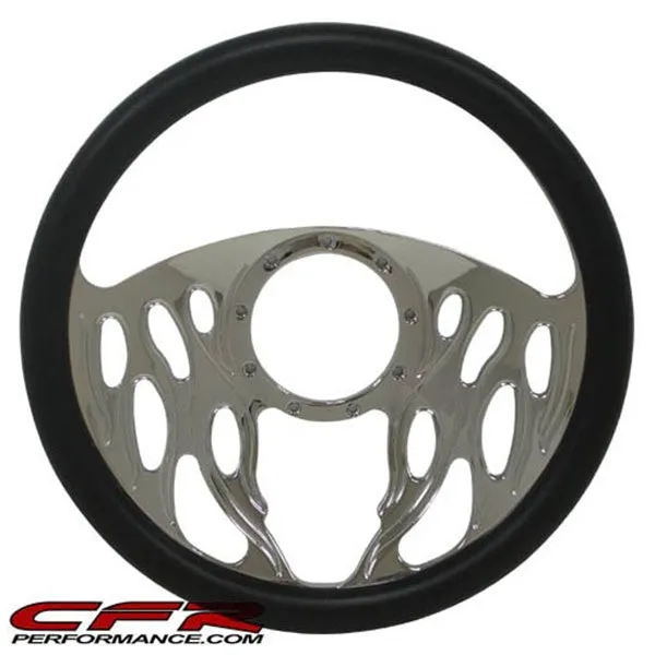 14" CHROME BILLET ALUMINUM STEERING WHEEL W- HALF WRAP - 9 HOLE