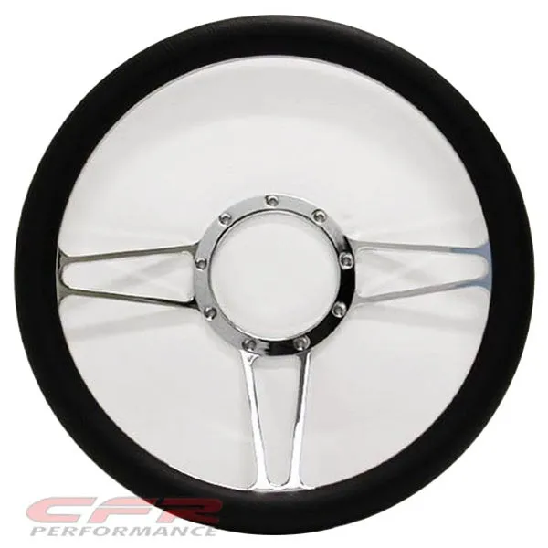 14" CHROME BILLET ALUMINUM STEERING WHEEL W- HALF WRAP - 9 HOLE