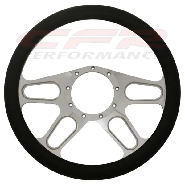 14" CHROME BILLET ALUMINUM STEERING WHEEL W- HALF WRAP - 9 HOLE