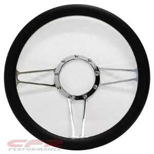 14" CHROME BILLET ALUMINUM STEERING WHEEL W- HALF WRAP - 9 HOLE
