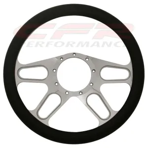 14" CHROME BILLET ALUMINUM STEERING WHEEL W- HALF WRAP - 9 HOLE