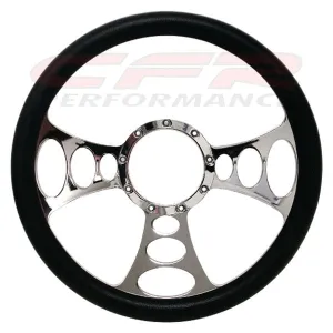 14" CHROME BILLET ALUMINUM STEERING WHEEL W- HALF WRAP - 9 HOLE