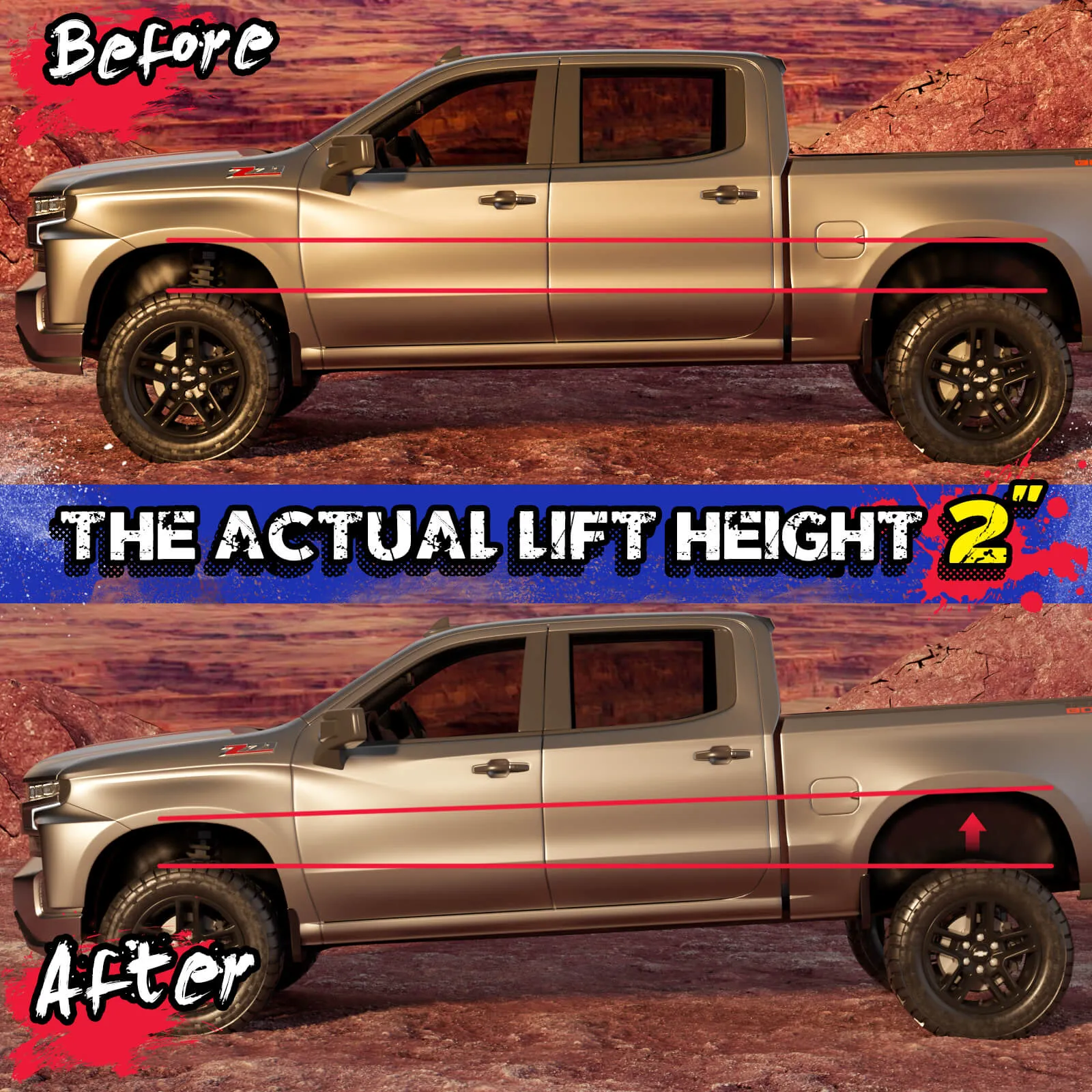2" Rear Lift Kits With Ubolts Block For 2007-2019 GMC Chevy 2WD/4WD