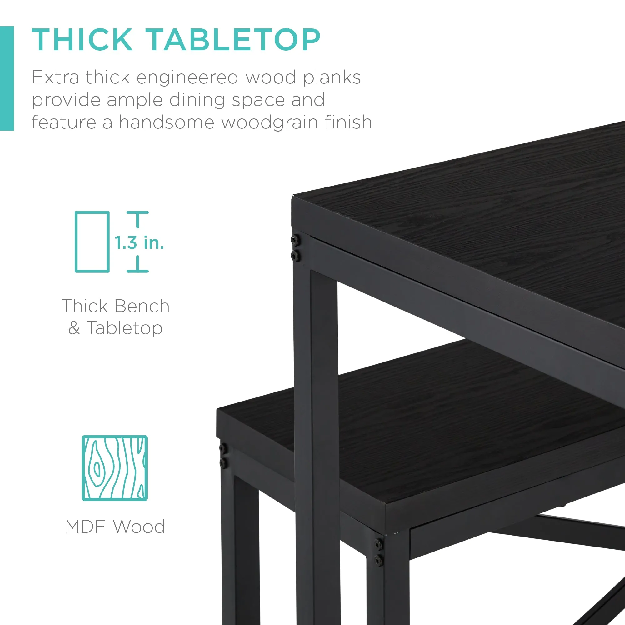 3-Piece Bench Style Dining Furniture Set w/ 2 Benches, Table - 45.5in