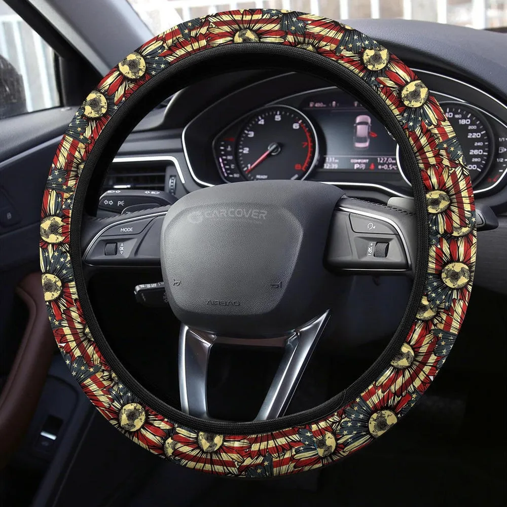 American Sunflower Steering Wheel Covers Custom US Flag Car Accessories