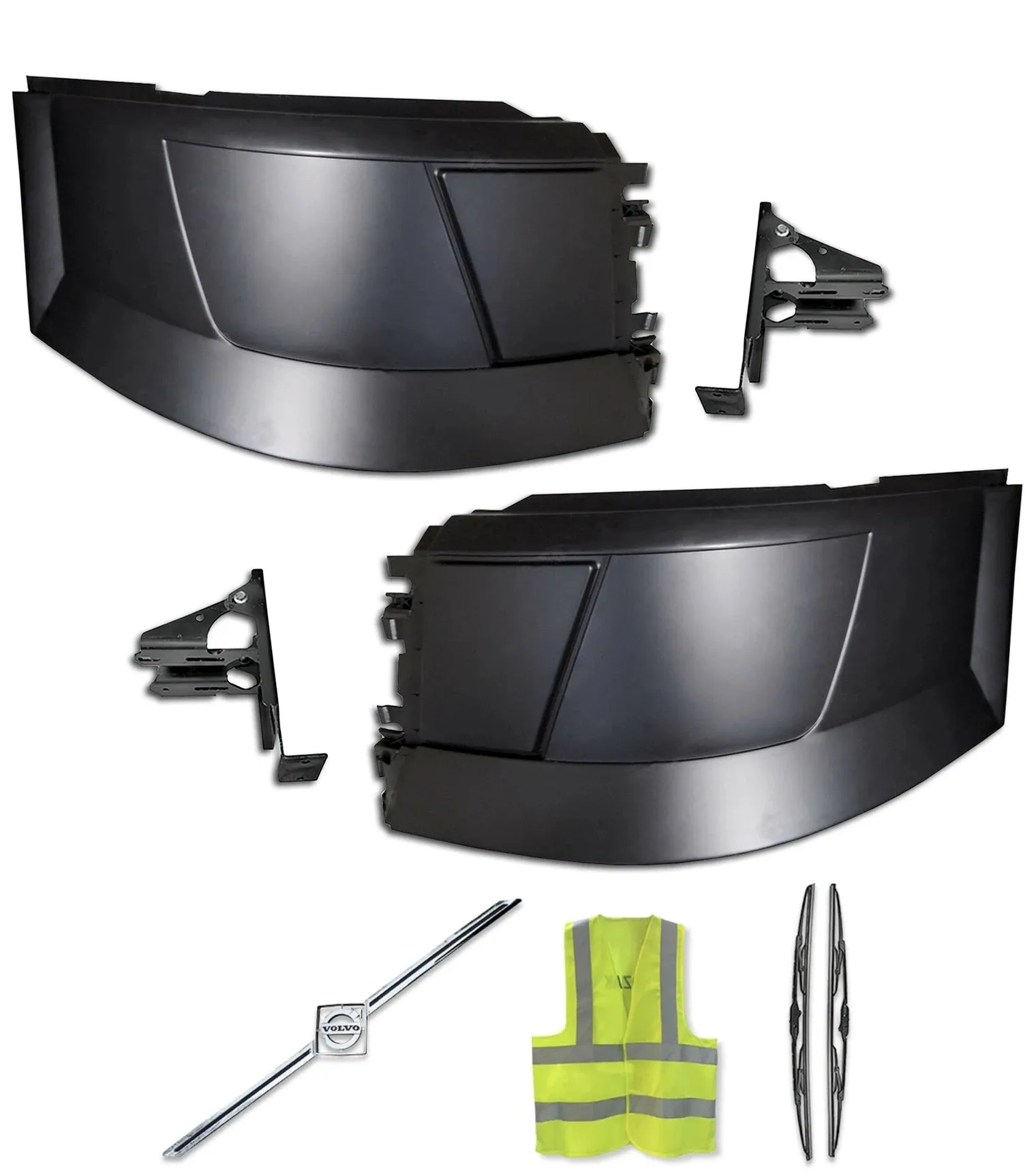 Bumper Corners No Fog Hole Plastic w/ Brackets Set 2004-2015 Volvo VNL