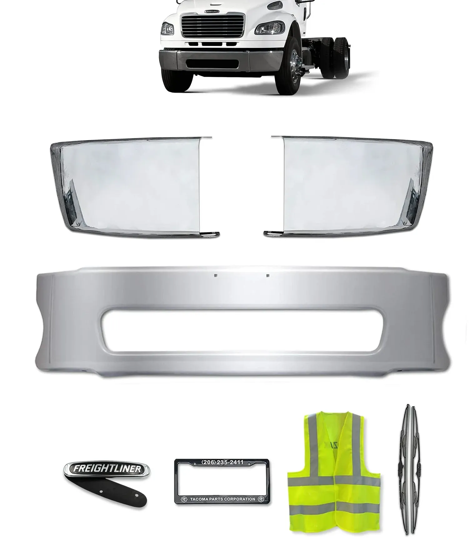 Bumper Set Steel Chrome 2003-2012 Freightliner M2 Business Class 106 112