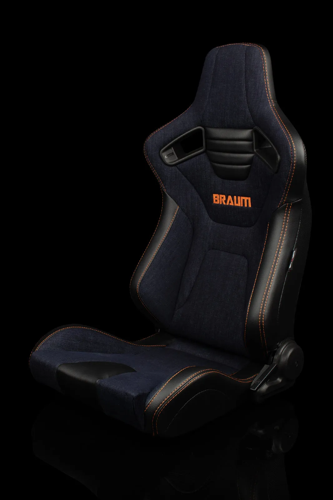 ELITE-X SERIES RACING SEATS - (NAVY DENIM | ORANGE STITCHING) – PAIR