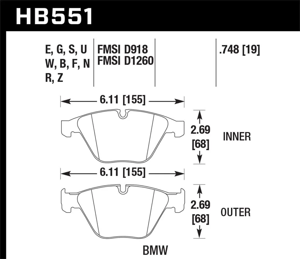 Hawk HPS Brake Pads BMW 1 Series M (2011) Front or Rear Set