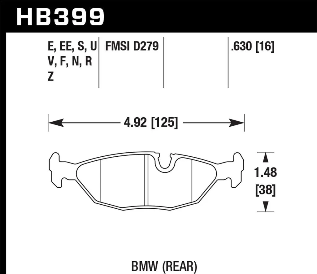 Hawk HPS Brake Pads BMW 735i (1986) Rear Set HB399F.630