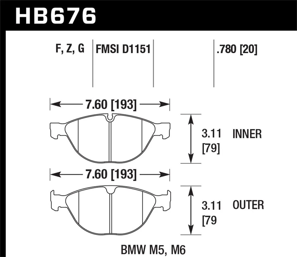 Hawk HPS Brake Pads BMW M6 (2006-2010) Front or Rear Set