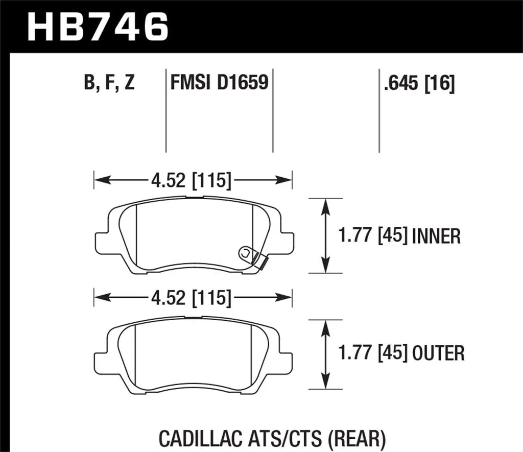 Hawk HPS Brake Pads Cadillac ATS (2013-2017) Rear Set HB746F.645