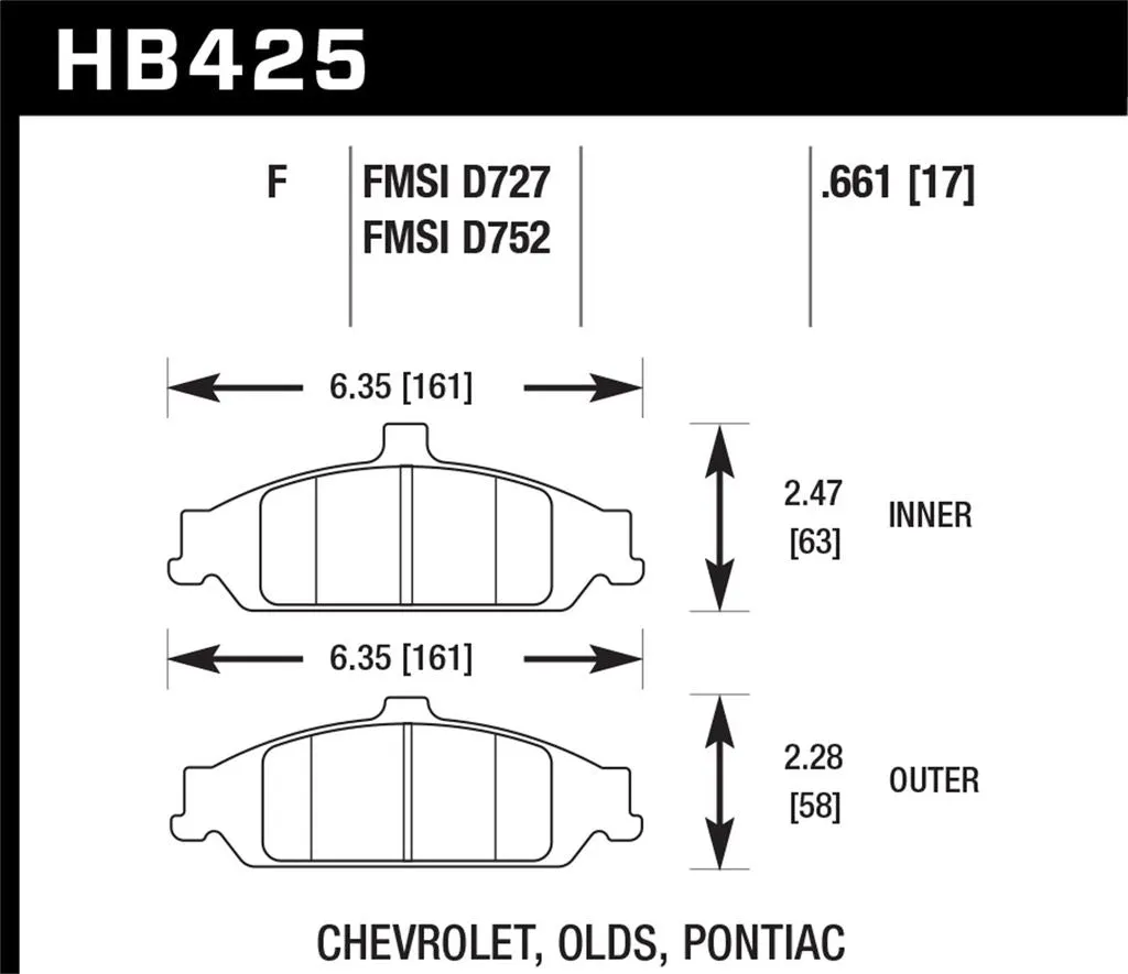 Hawk HPS Brake Pads Chevy Classic (2004-2005) Front Set  HB425F.661