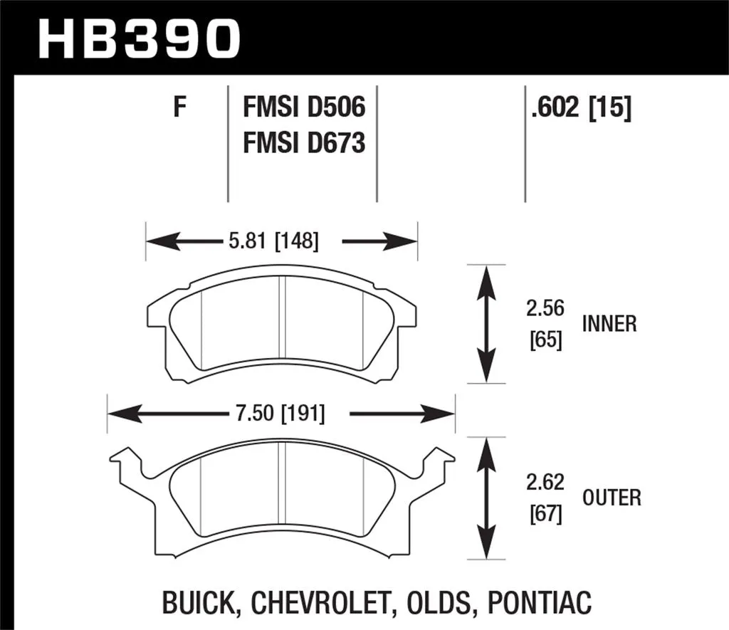 Hawk HPS Brake Pads Chevy Corsica (1992-1996) Front Set HB390F.602
