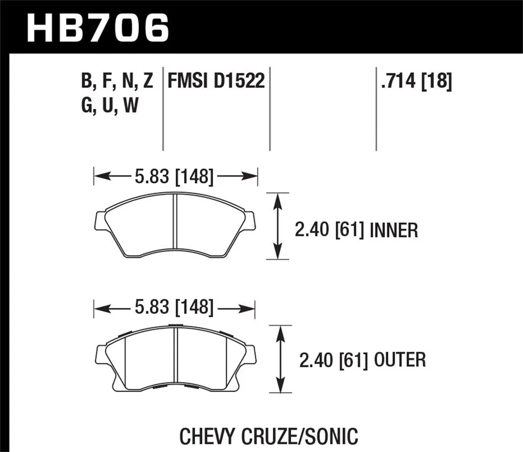 Hawk HPS Brake Pads Chevy Sonic (2012-2017) Front Set HB706F.714