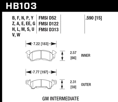 Hawk HPS Brake Pads Chevy V10/ V20 Suburban (1987-1988) Front Set HB103F.590