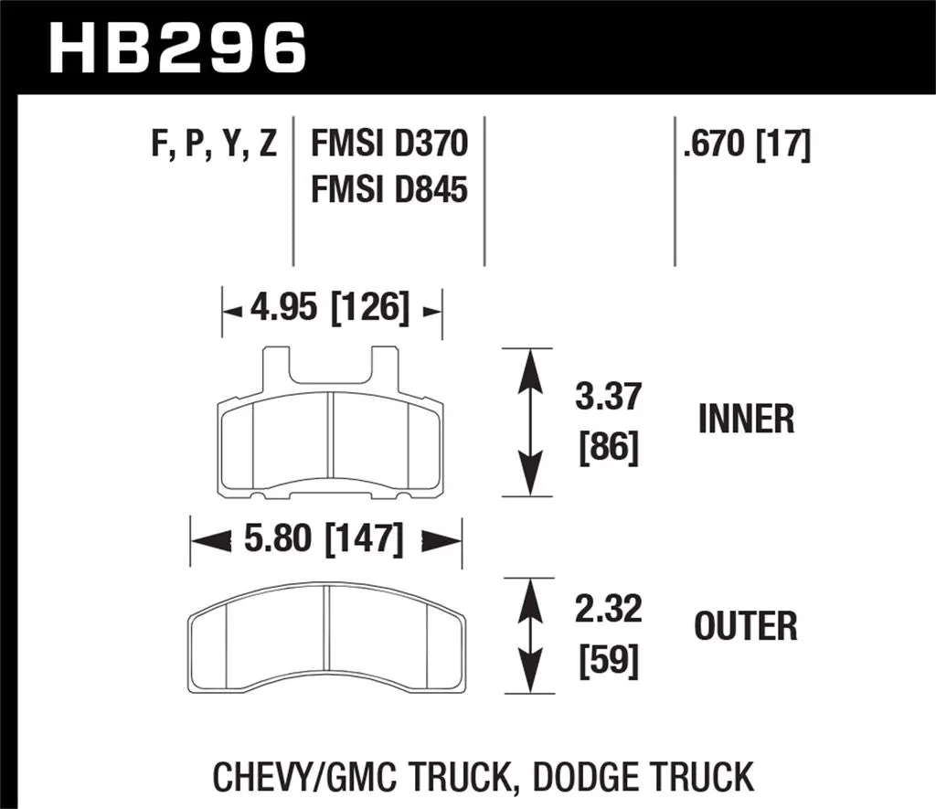 Hawk HPS Brake Pads Chevy/GMC C/K 1500 (1995-1999) Front Set  HB296F.670