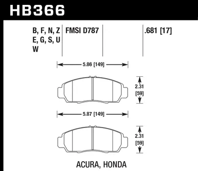 Hawk HPS Brake Pads Honda Accord EX/Hybrid (06-10) Front Set HB366F.681
