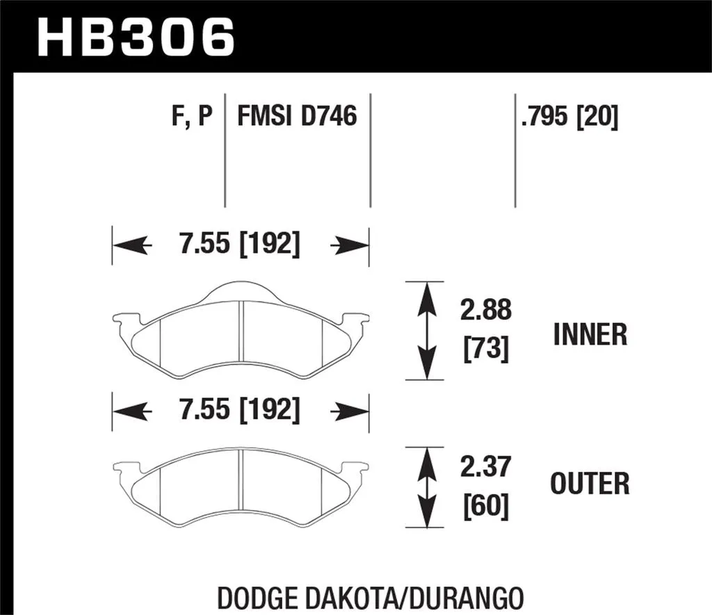 Hawk HPS Brake Pads Mercury Mystique (2000) Front Set HB306F.795