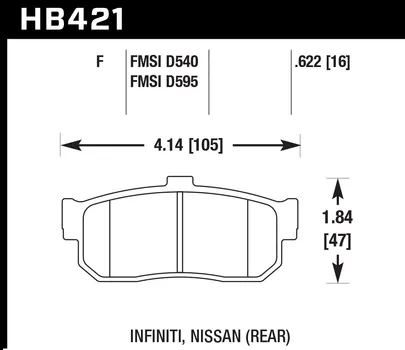 Hawk HPS Brake Pads Nissan Maxima SE/GLE/GXE (95-01) Rear Set HB421F.622