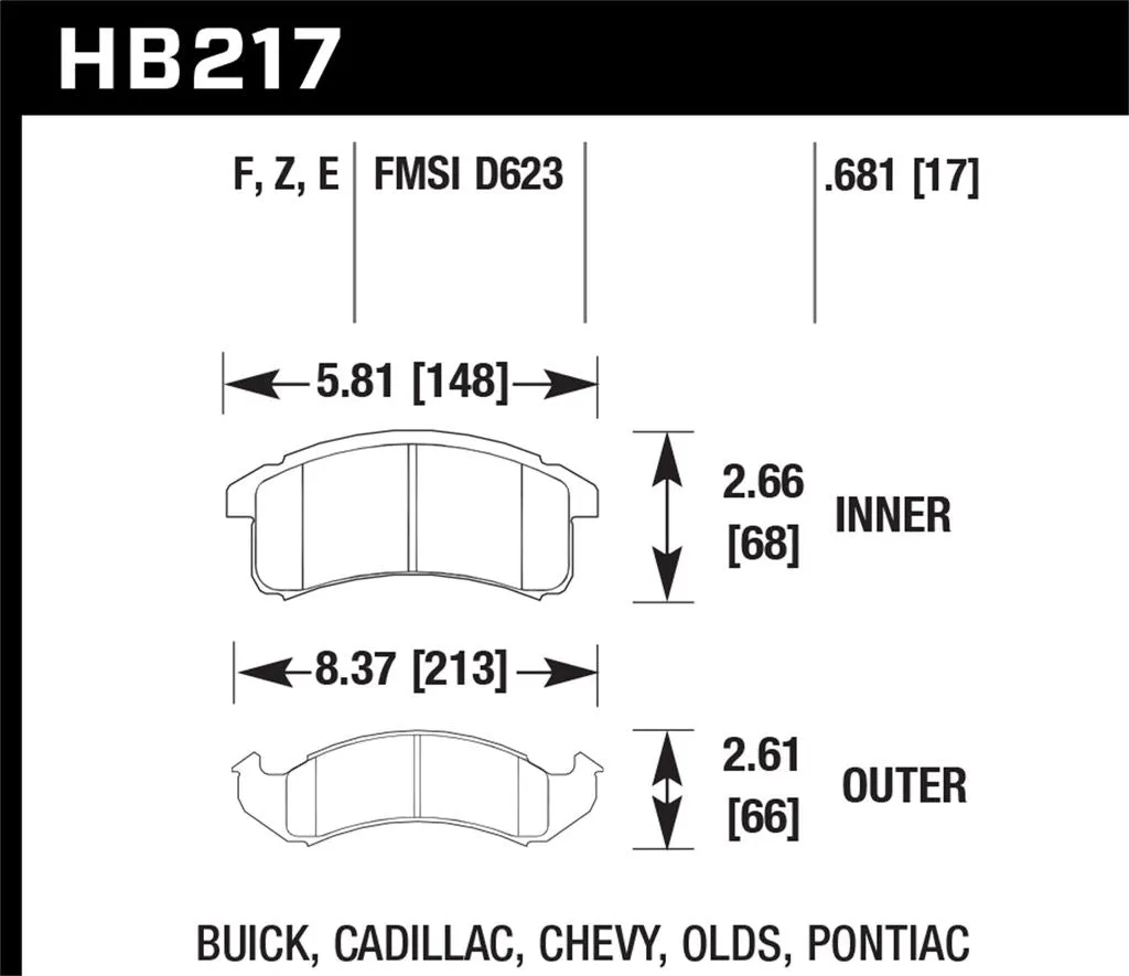 Hawk HPS Brake Pads Oldsmobile 88 (1994-1999) Front Set HB217F.681