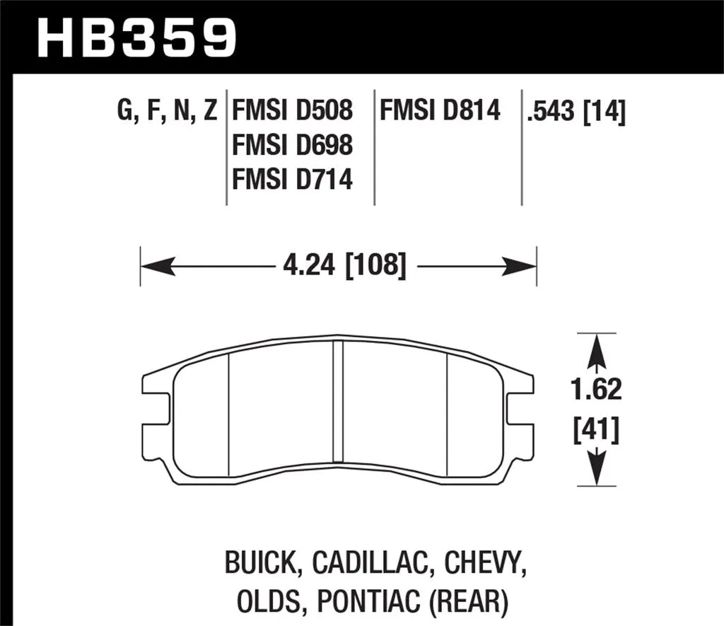 Hawk HPS Brake Pads Pontiac Montana AWD (2002-2004) Rear Set HB359F.543