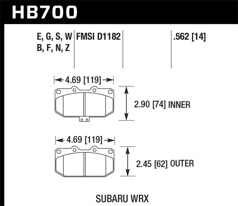 Hawk HPS Street Front Brake Pads - 06-07 Subaru WRX - HB700F.562