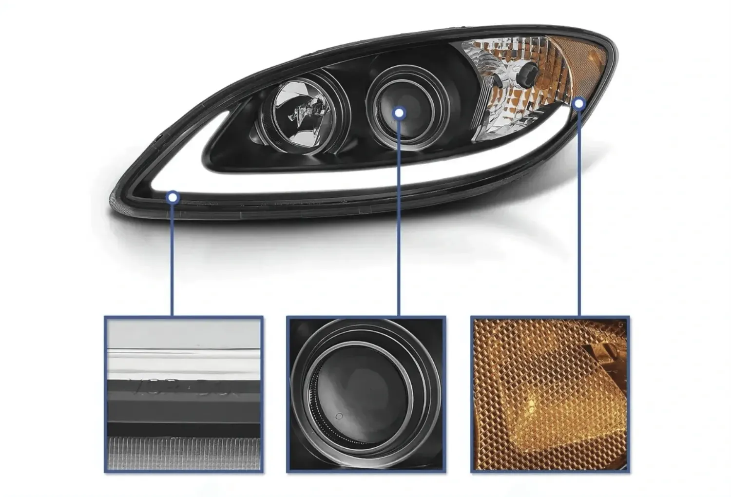 Headlight Black with LED Glow Bar Driver 2008-2016 International Prostar