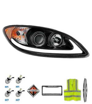 Headlight Black with LED Glow Bar Passenger 2008-2016 International Prostar