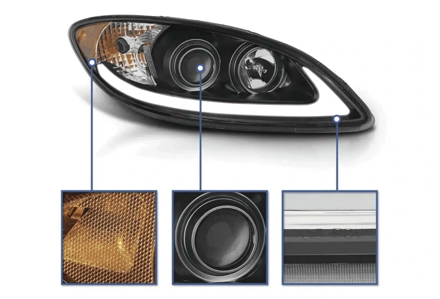 Headlight Black with LED Glow Bar Passenger 2008-2016 International Prostar