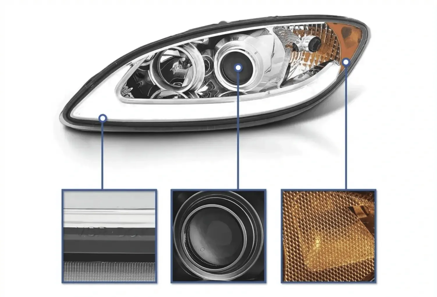 Headlight Chrome with LED Glow Bar Driver 2008-2016 International Prostar