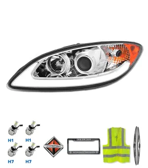 Headlight Chrome with LED Glow Bar Driver 2008-2016 International Prostar