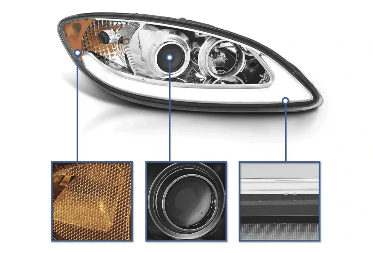 Headlight Chrome with LED Glow Bar Passenger 2008-2016 International Prostar