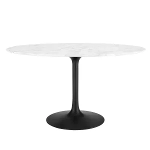 Lippa 54" Oval Artificial Marble Dining Table Black White EEI-3530-BLK-WHI