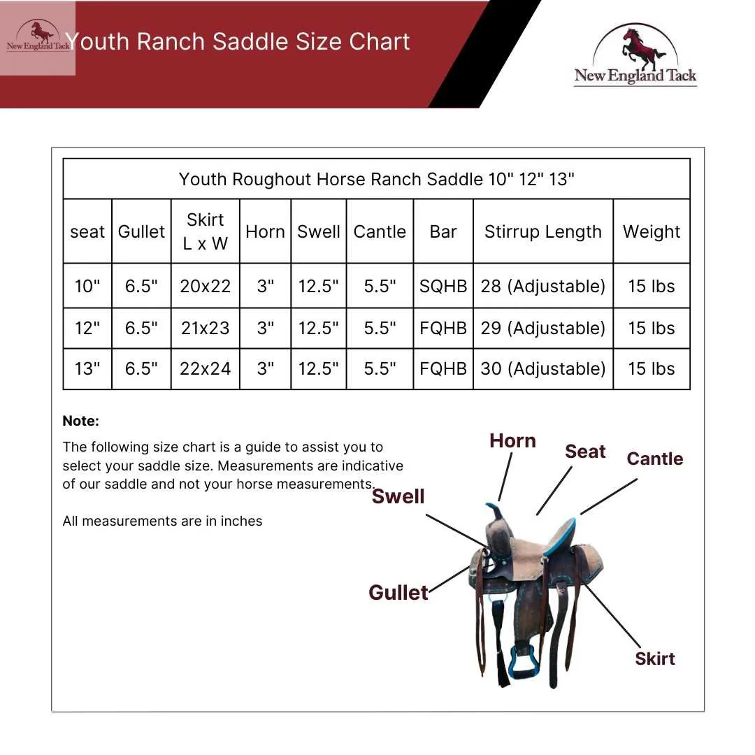 Resistance Western Horse Barrel Saddle, Youth Child Leather Saddle in 10" 12" 13"