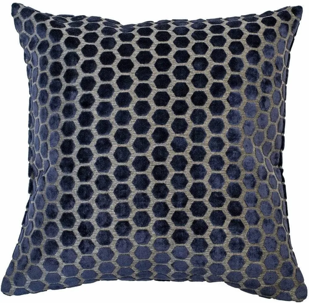 Small Hexagonal Cut Velvet Cushion - Navy